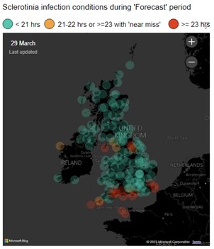 AHDB Sclerotinia forecast March 2022