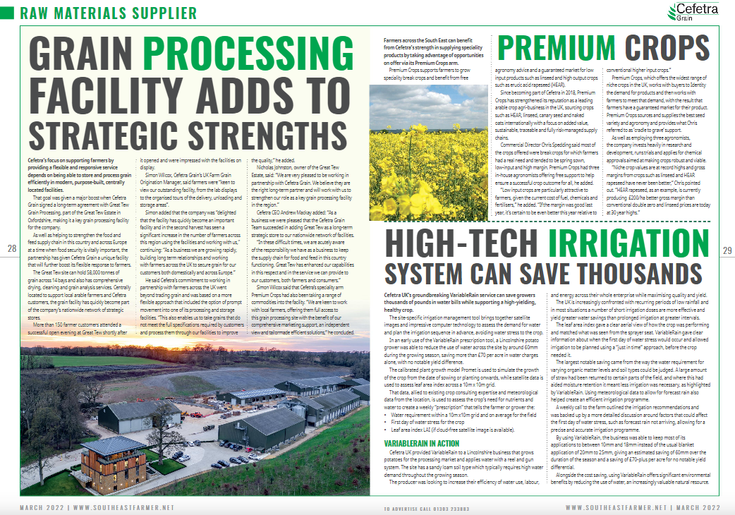 Cefetra Feature in South East Farmer March 2022